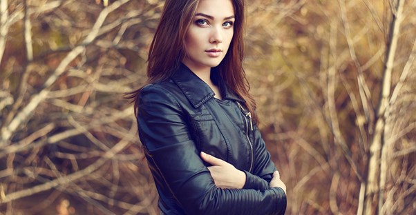 Woman wearing a stylish leather jacket