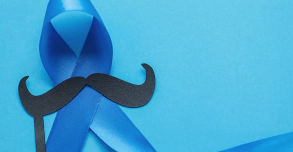 A blue ribbon with a mustache