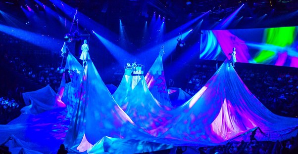 The stage and lights of Beatles Love, a Cirque du Soleil acrobatic show in Vegas