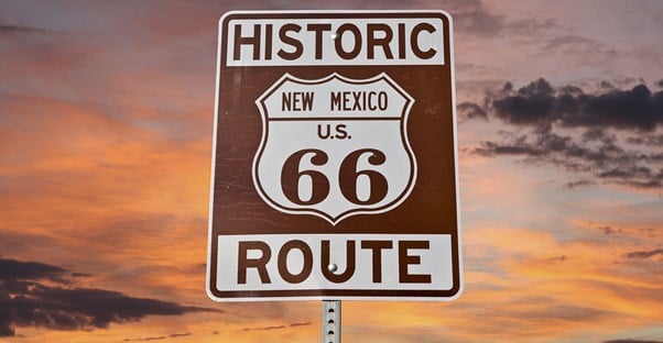 a road sign for historic route 66 in new mexico