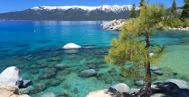 an expansive view of the blue water of Lake Tahoe