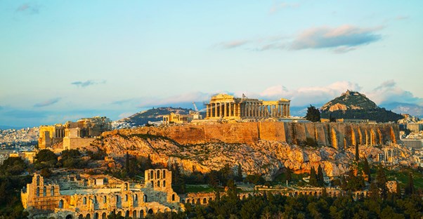 the parthenon sits on the greek acropolois over the city of athens