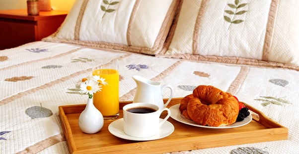 a breakfast tray is delivered to a sonoma bed and breakfast room