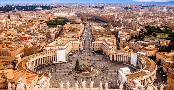 st. peter's square and it's roadway lead deep into the heart of Rome