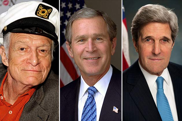 Hugh Hefner, George W. Bush, and John Kerry