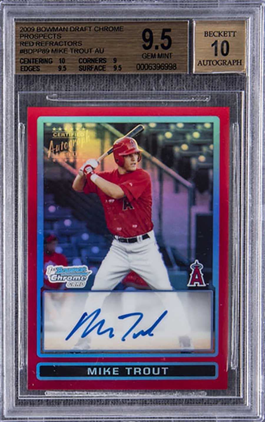Mike Trout (Bowman Chrome Draft Red Refractor Baseball Card Autographed 2009)