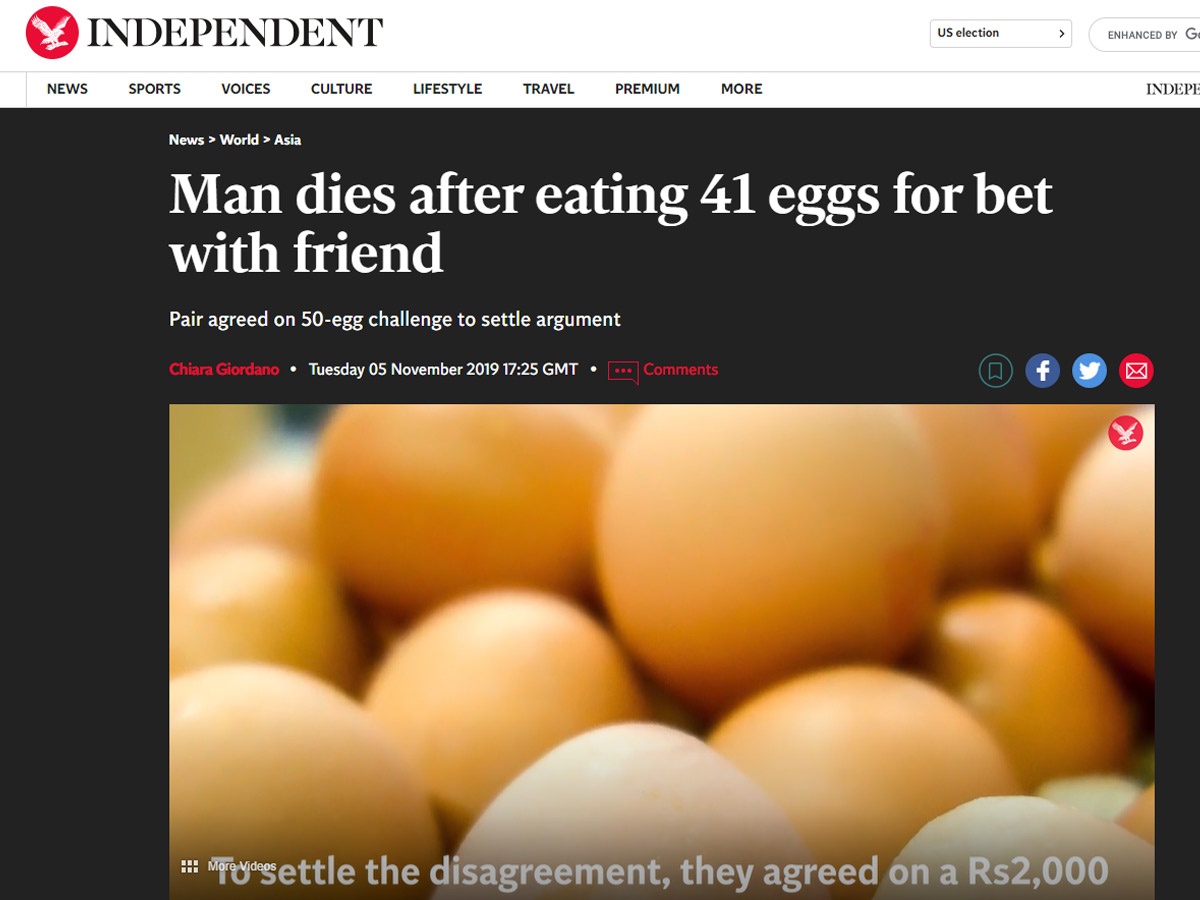 Man Dies After Eating 41 Eggs For Bet With Friend