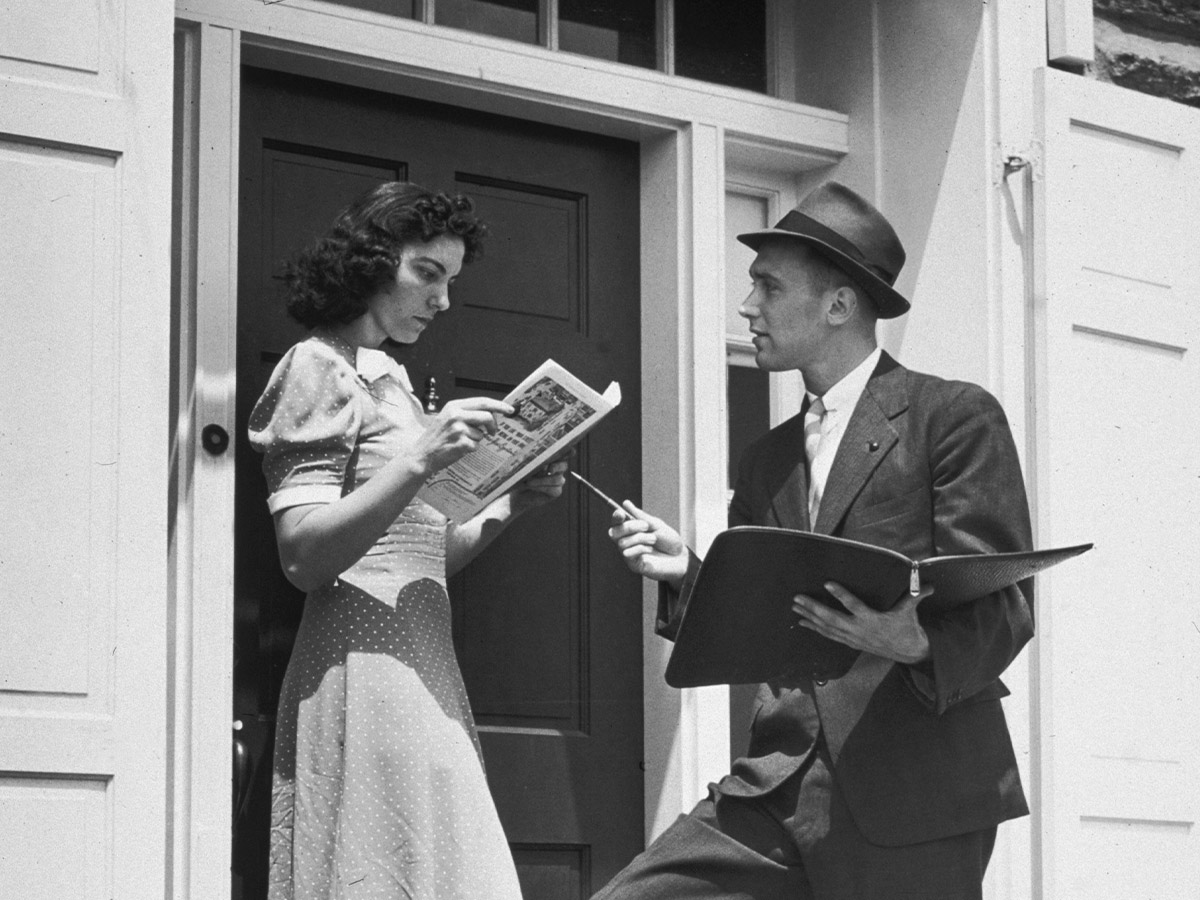 Cheerful Door-to-Door Salesmen