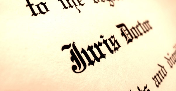 a close-up image of a juris doctor degree