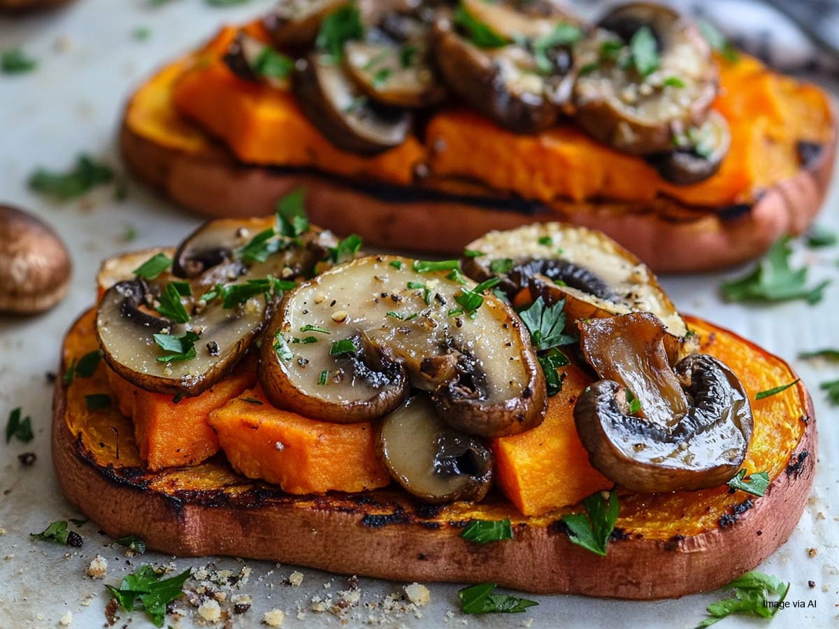 Open-Faced Sweet Potato Mushroom Sandwich