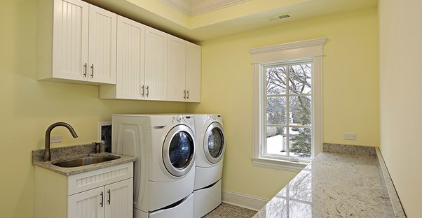 a clean and organized laundry room