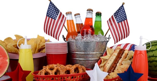 A picnic table decorated for fourth of july