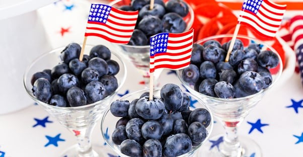 Bowls of blueberries with patriotic decorations