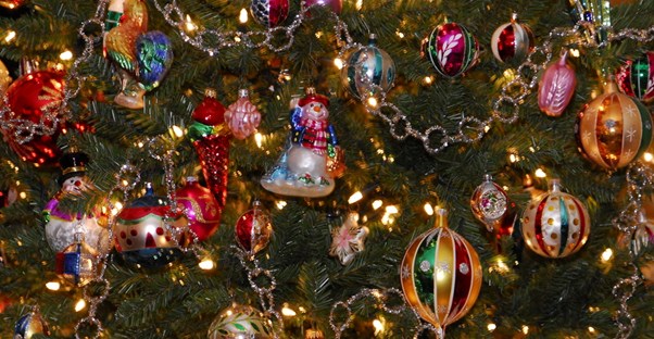 a tree full of cheap christmas ornaments