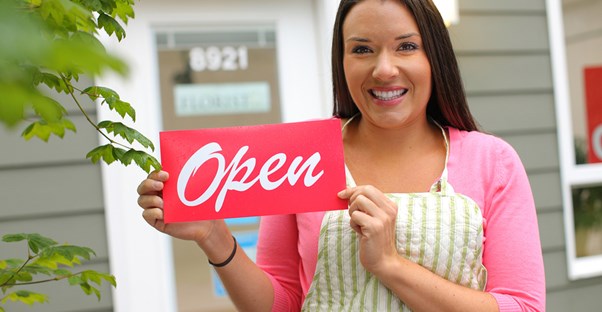 Woman opening her small business