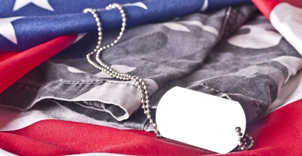 dog tags, an American flag, and and army uniform