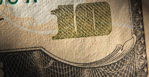 Macro photo of the 10 dollar bill