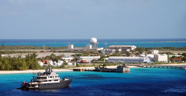 a ship in the harbor of a Turks and Caicos port