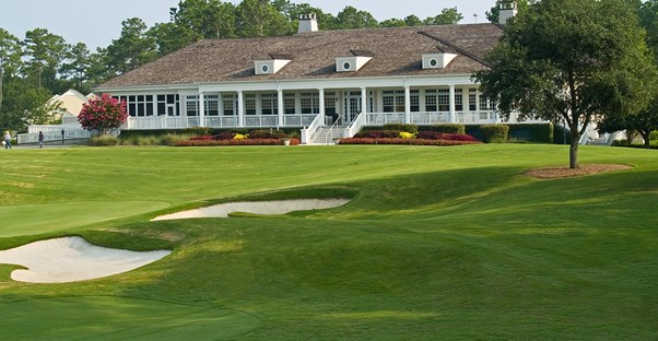 an elaborate clubhouse at one of Myrtle Beach's finest golf courses