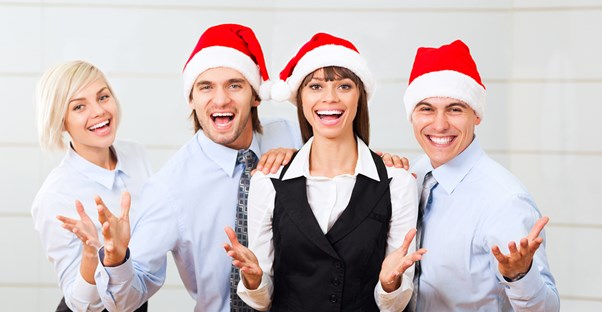 Coworkers at an office christmas party