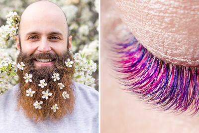 flower beards and colorful eyelashes