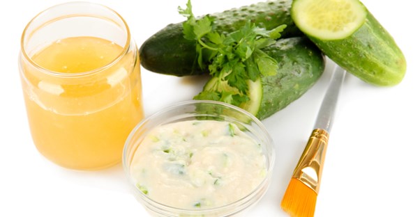 A mixture of honey, cucumber, and mint to be used as a homemade beauty products
