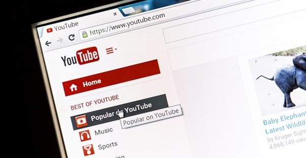 Computer screen showing YouTube homepage