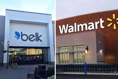 Storefronts of Belk and Walmart