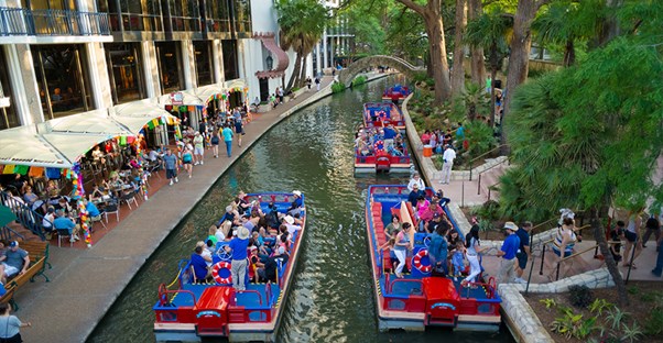 The San Antonio River Walk is the center of downtown activity.