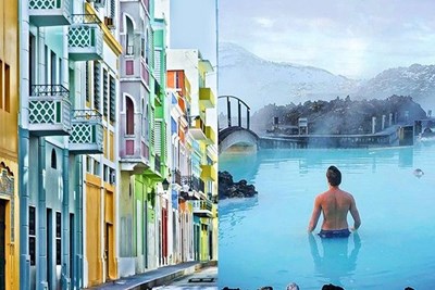 Split photo of travel destinations