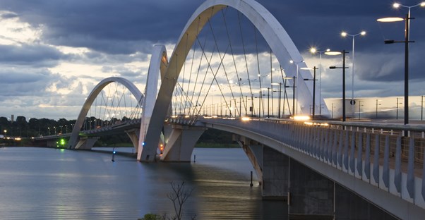 a view of Juscelino Kubitschek Bridge in Brasilia, Brazil