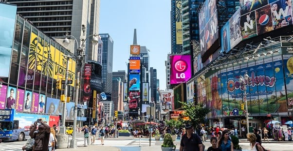 bustling Times Square beckons tourists