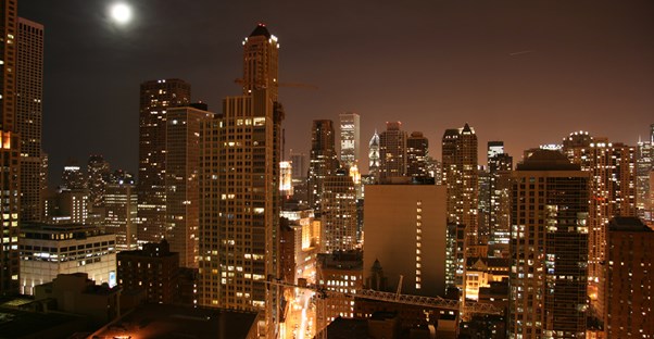 a view of downtown Chicago from the Tremont hotel
