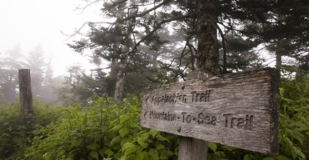 a trail sign points the way along the appalachian trail