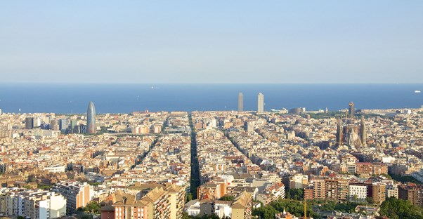 a landscape view of the gridded streets of Eixample Barcelona