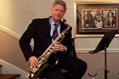 Bill Clinton playing the saxophone