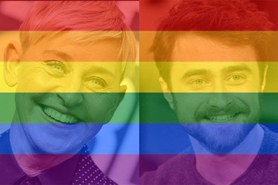 Ellen Degeneres and Daniel Radcliffe with the pride flag