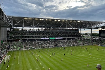major league soccer teams warming up before a game