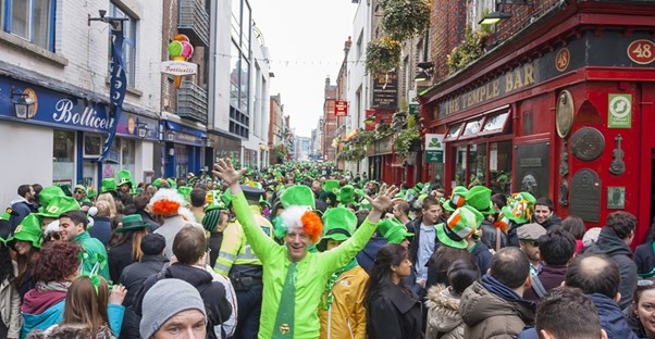 A St. Patrick's Day crowd.