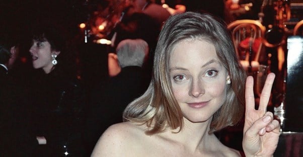 Jodie Foster throwing the peace sign