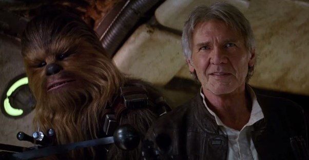 hans solo and chewbacca make a surprise appearance in the new star wars trailer