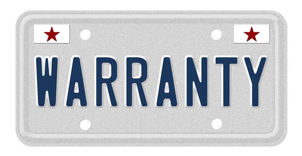 A license plate reading WARRANTY to represent a car with an extended warranty.