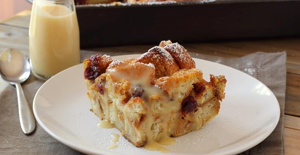 Bread pudding with sauce