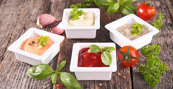 Condiments in small bowls