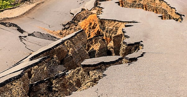 Road with huge crack