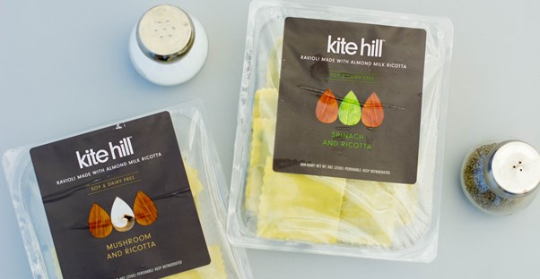 kite hill ravioli packages on a kitchen table