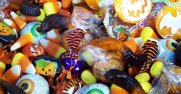 A pile of halloween candy