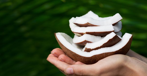 A woman holding pieces of coconut oil