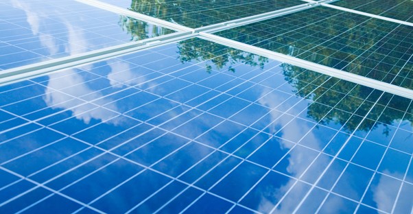 A row of solar panels.