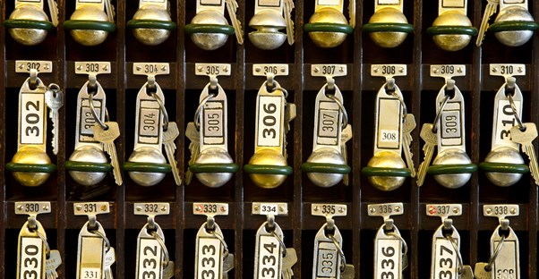 Rows of hotel keys